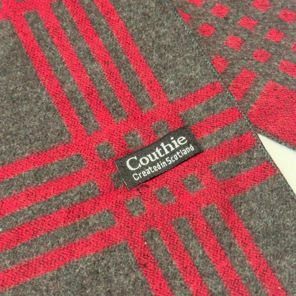 Couthie Red Charcoal Grey Plaid Scarf Scotland Cashmere Feel Acrylic Fringed